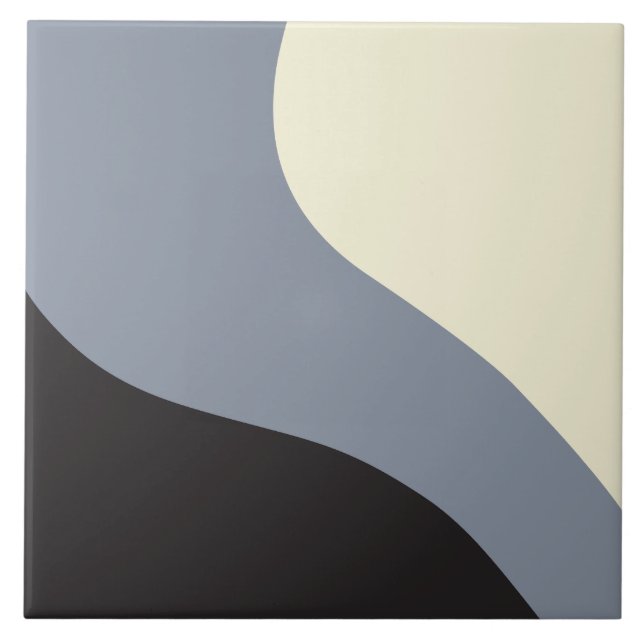 Simple Waves - Black, Grey and Cream Ceramic Tile (Front)