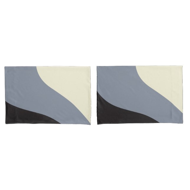 Simple Waves - Black, Grey and Cream Pillowcase (Front-Set)