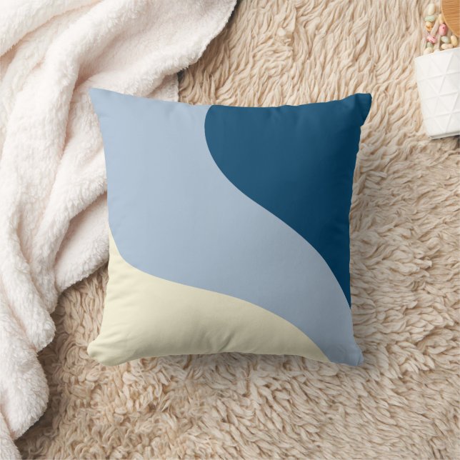 Simple Waves - Dark Blue, Light Blue and Cream Cushion (Blanket)