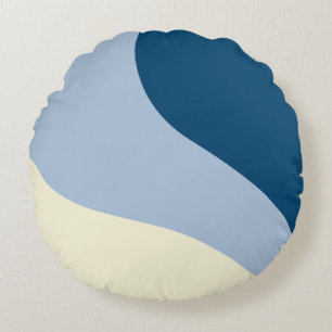 Simple Waves - Dark Blue, Light Blue and Cream Round Cushion