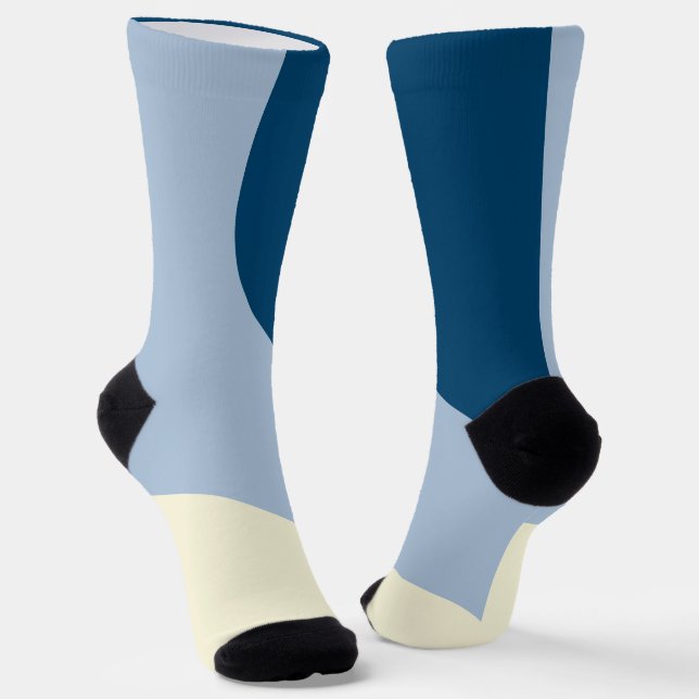 Simple Waves - Dark Blue, Light Blue and Cream Socks (Angled)