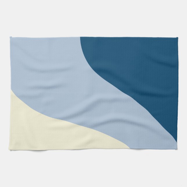 Simple Waves - Dark Blue, Light Blue and Cream Tea Towel (Horizontal)