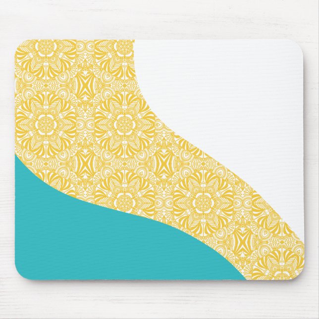Simple Waves - Floral Pattern Turquoise and Yellow Mouse Pad (Front)