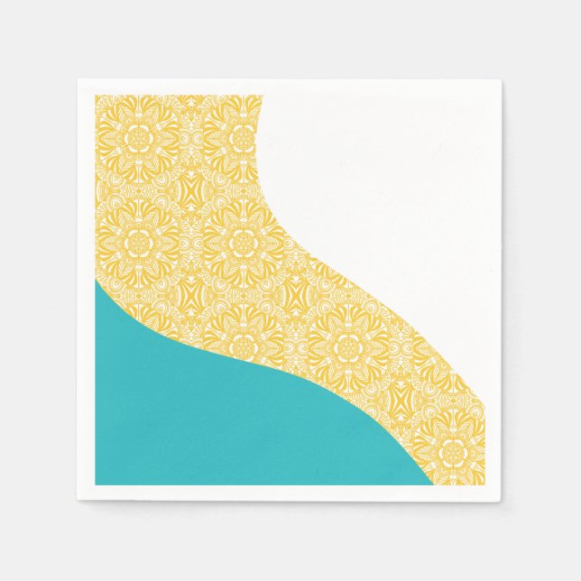 Simple Waves - Floral Pattern Turquoise and Yellow Napkin (Front)