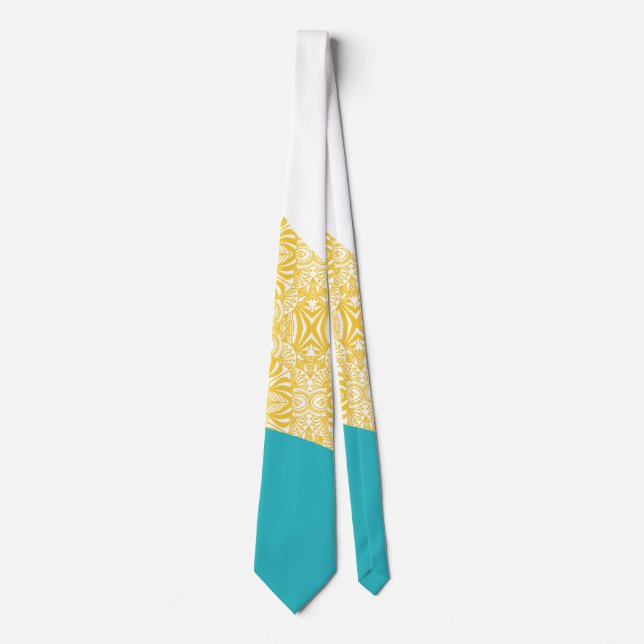 Simple Waves - Floral Pattern Turquoise and Yellow Tie (Front)