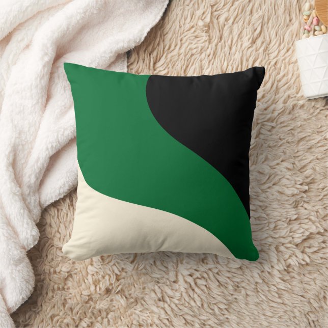 Simple Waves - Green, Cream and Black  Cushion (Blanket)