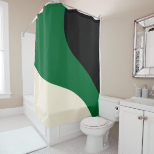 Simple Waves - Green, Cream and Black Shower Curtain