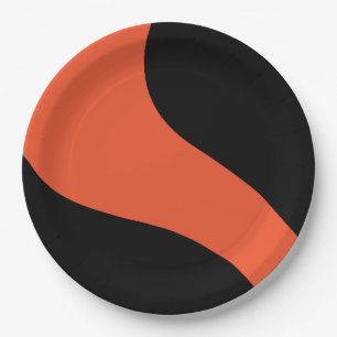 Simple Waves in Black and Orange Paper Plate