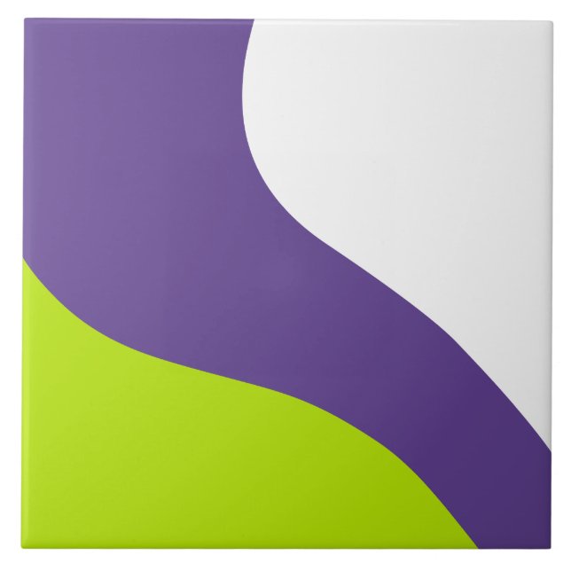 Simple Waves in Lime Green and Purple Ceramic Tile (Front)