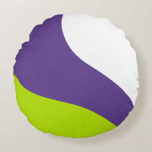 Simple Waves in Lime Green and Purple Round Cushion