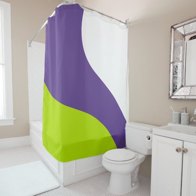 Simple Waves in Lime Green and Purple Shower Curtain (In Situ)