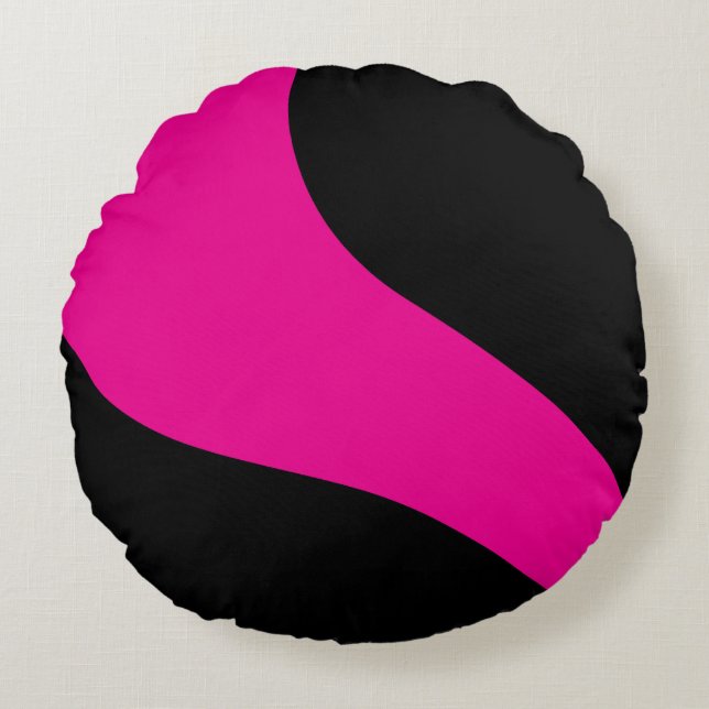 Simple Waves in Magenta and Black Round Cushion (Front)