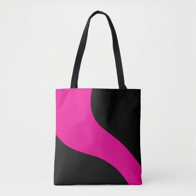 Simple Waves in Magenta and Black Tote Bag (Front)