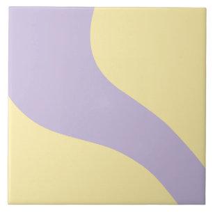 Simple Waves in Pastel Yellow and Purple Ceramic Tile
