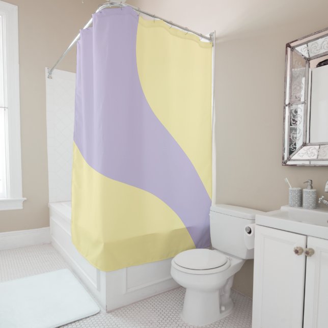 Simple Waves in Pastel Yellow and Purple Shower Curtain (In Situ)