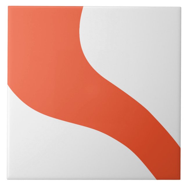Simple Waves - Orange and White Ceramic Tile (Front)