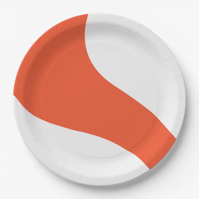 Simple Waves - Orange and White Paper Plate (Front)