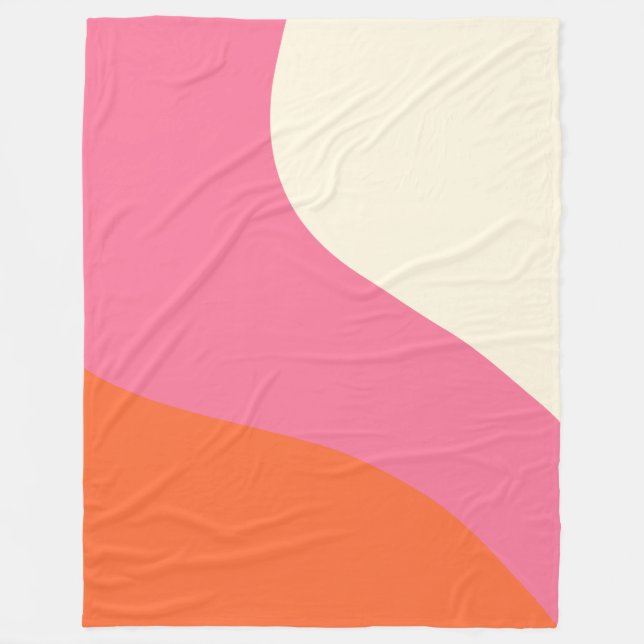 Simple Waves - Pink, Orange and Cream Fleece Blanket (Front)
