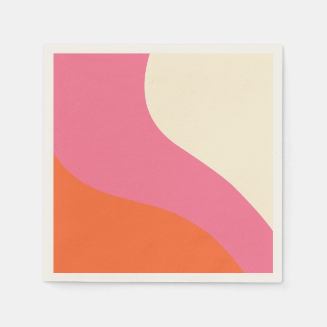 Simple Waves - Pink, Orange and Cream Napkin (Front)