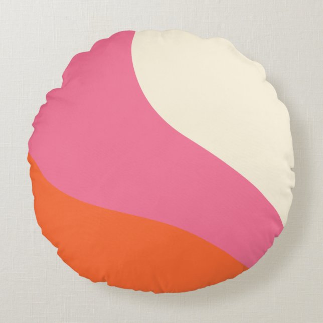 Simple Waves - Pink, Orange and Cream Round Cushion (Front)