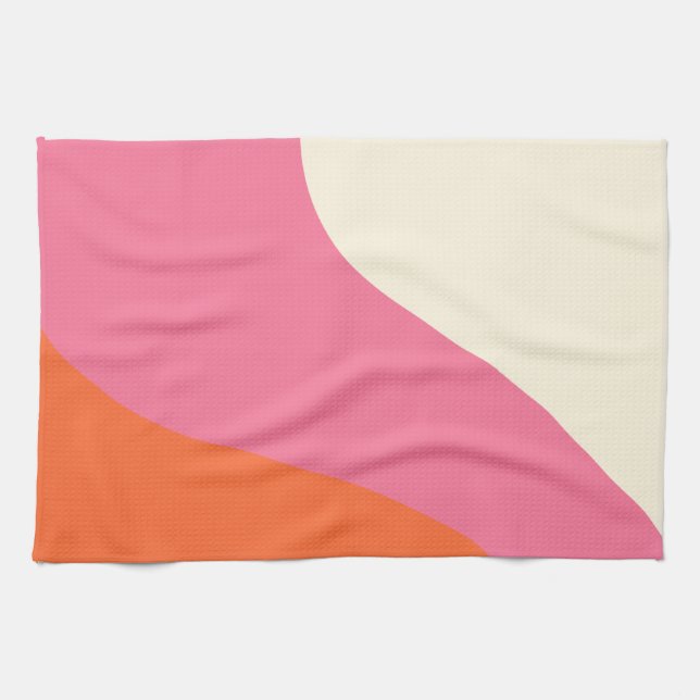 Simple Waves - Pink, Orange and Cream  Tea Towel (Horizontal)