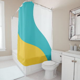 Simple Waves - Turquoise and Yellow Shower Curtain