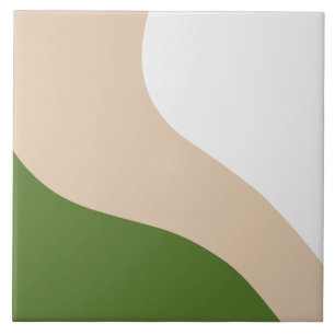 Simple Waves - White, Sand & Palm Green Ceramic Tile