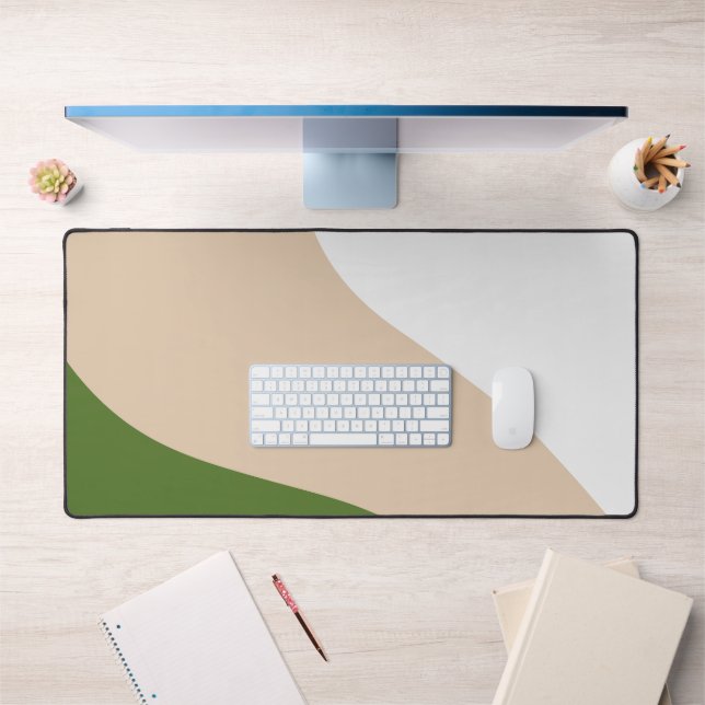 Simple Waves - White, Sand & Palm Green Desk Mat (Office 1)