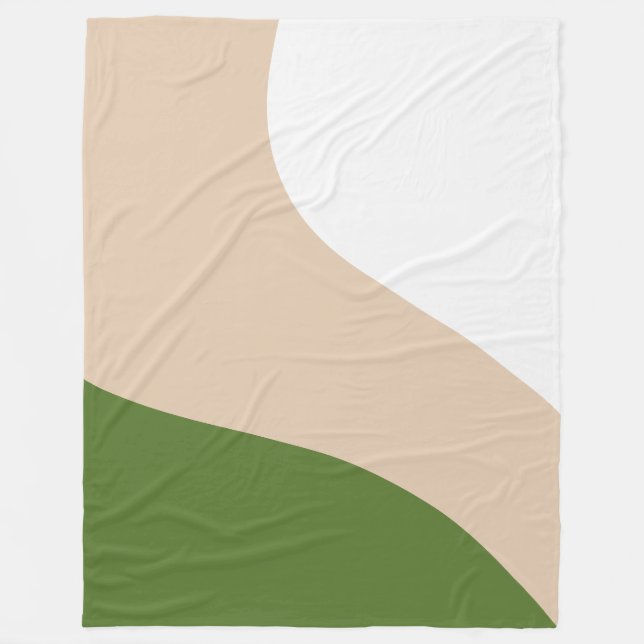 Simple Waves - White, Sand & Palm Green Fleece Blanket (Front)