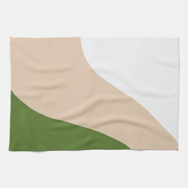 Simple Waves - White, Sand & Palm Green Tea Towel (Horizontal)