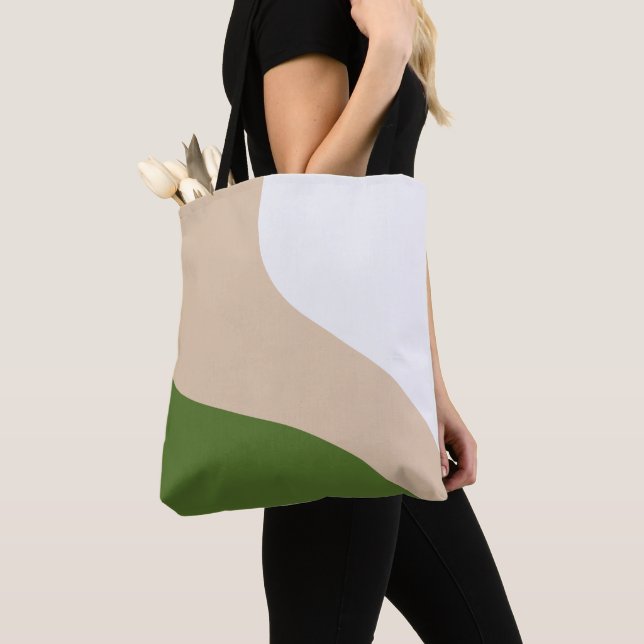 Simple Waves - White, Sand & Palm Green Tote Bag (Close Up)