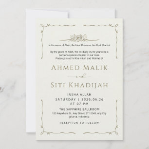 Simple Wavy Border Islamic Wedding Nikah Invitation