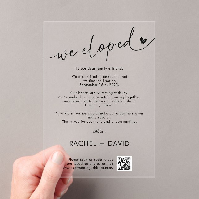 Simple We Eloped Elopement Announcement QR Code  (Insitu (Handheld))