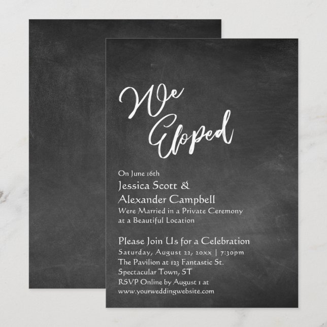 Simple We Eloped Typography on Chalkboard Invitation (Front/Back)