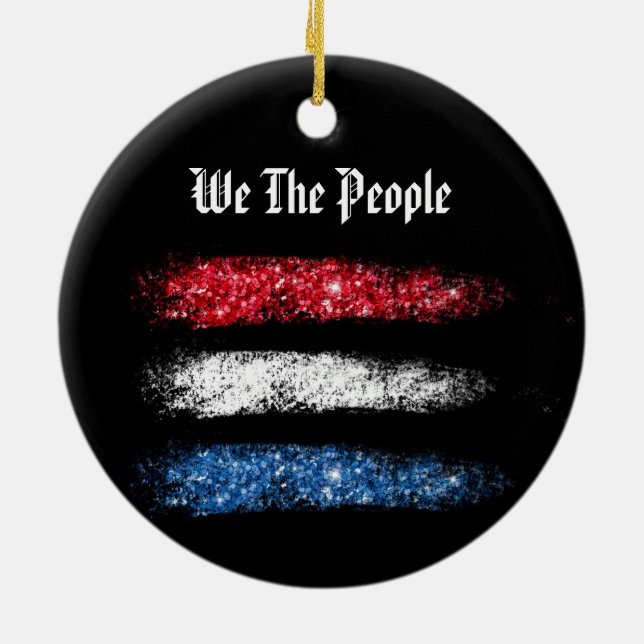 *~* Simple WE THE PEOPLE -  American Flag  Modern  Ceramic Ornament (Back)