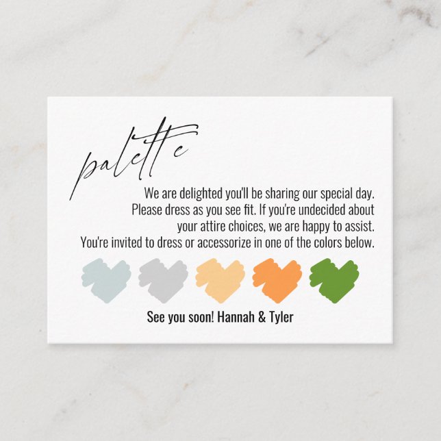 Simple Wedding Attire Colour Palette Suggestions Enclosure Card (Front)