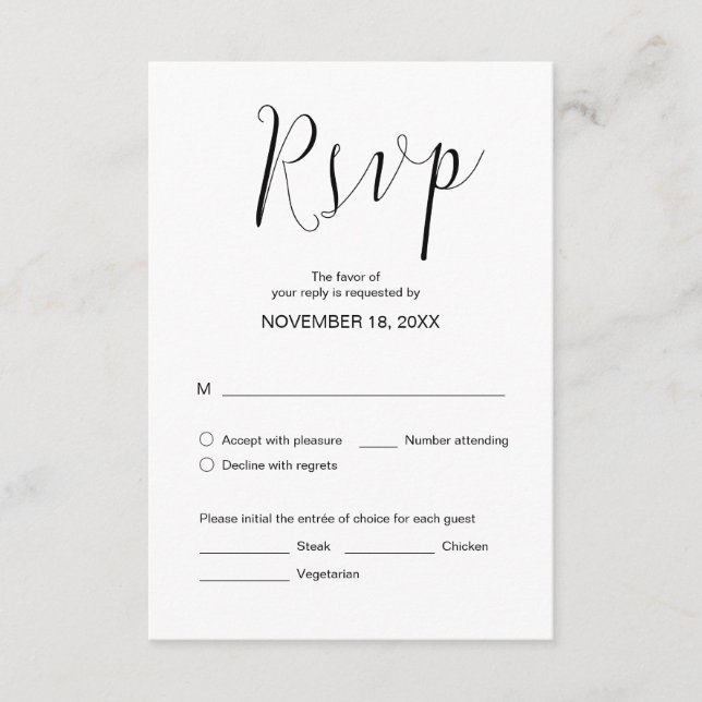 Simple Wedding Calligraphy, Black,  Dinner RSVP Enclosure Card (Front)