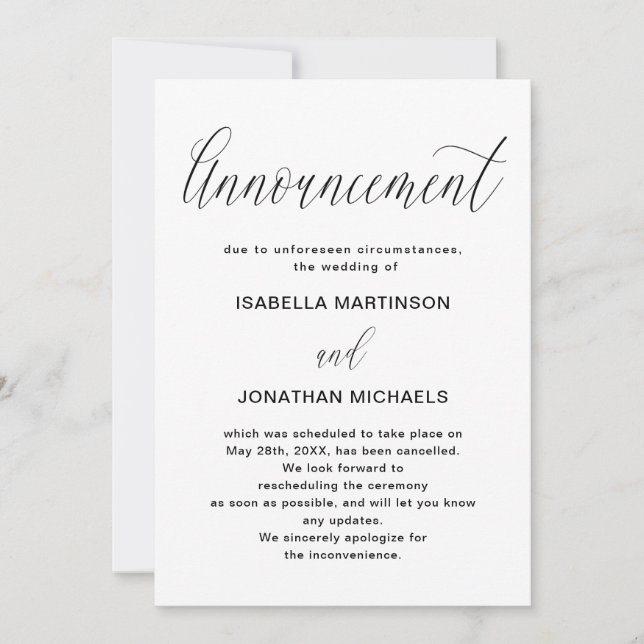 Simple Wedding Cancellation Announcement (Front)