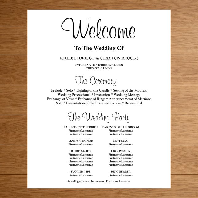 Simple Wedding Ceremony Program Sign (Creator Uploaded)