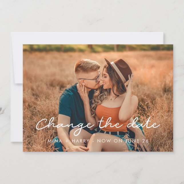 Simple wedding Change the date Announcement (Front)