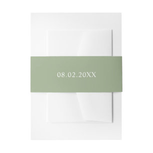 Simple wedding date green invitation belly band