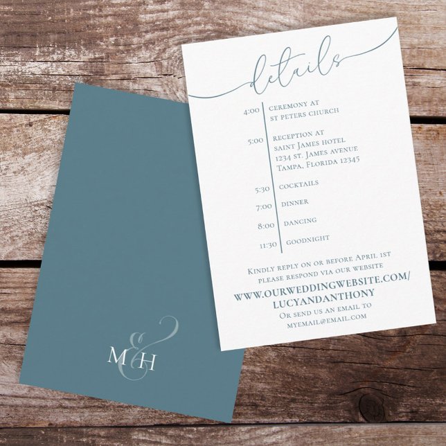 Simple Wedding Details Blue Calligraphy Timeline Enclosure Card (Creator Uploaded)