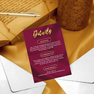 Simple Wedding Details Burgundy & Gold Boho Formal Enclosure Card