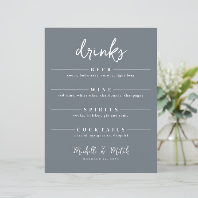 Simple Wedding Drinks Bar Minimalist Menu Stylish (Standing Front)