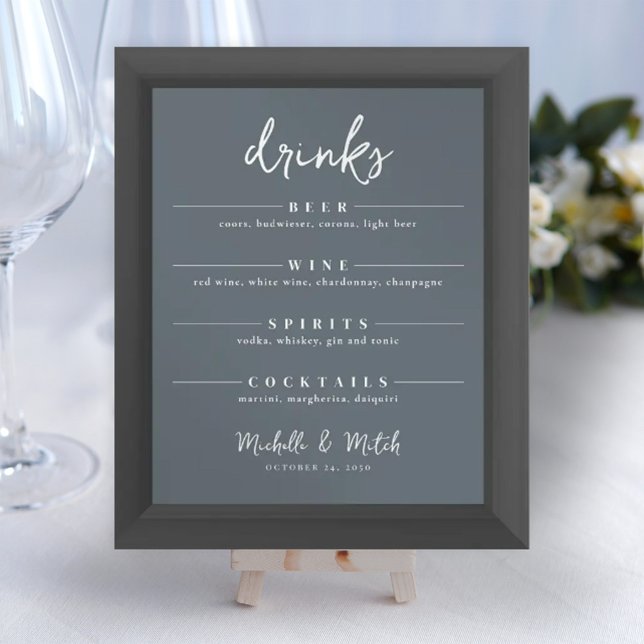 Simple Wedding Drinks Bar Minimalist Menu Stylish Poster (Creator Uploaded)