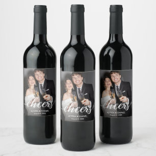 Simple Wedding Engagement Photo Cheers Custom Wine Label