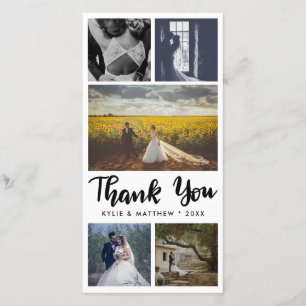 Simple Wedding Five Photos Thank You Card