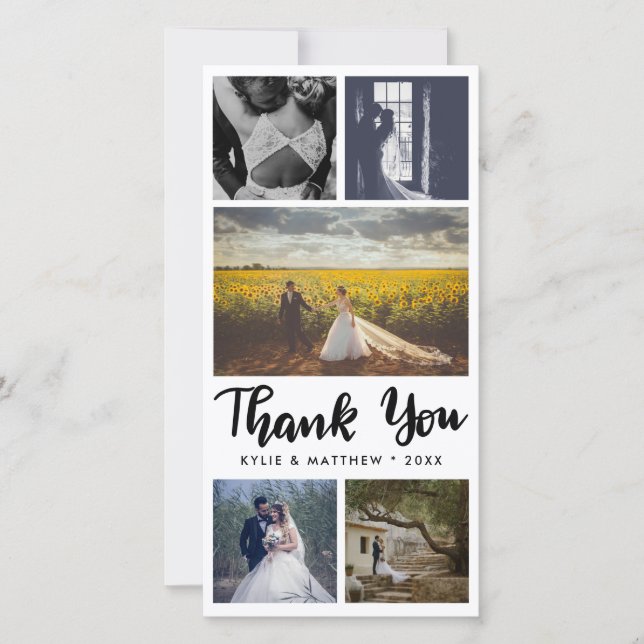 Simple Wedding Five Photos Thank You Card (Front)