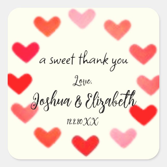 Simple Wedding Gift Favour Heart Handwritten Style Square Sticker (Front)