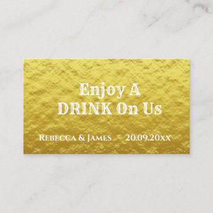 Simple Wedding Gold Free Drink Ticket Card